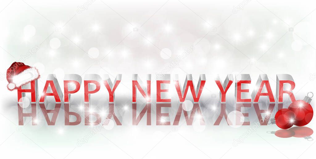 Happy New year banner 3D,with santa claus hat and xmas ball, vector illustration