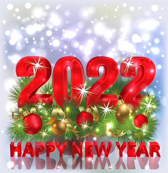 メリークリスマス 新しい2022年バナーとともにクリスマスツリーとボール ベクトルイラスト — ストックベクタ