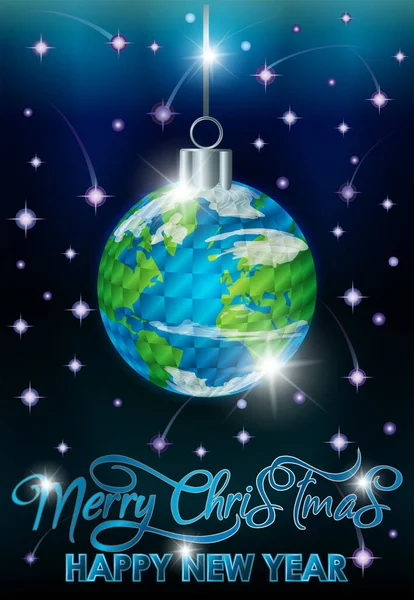Happy New Year Greeting Banner Planet Xmas Ball Vector Illustration — Stock Vector