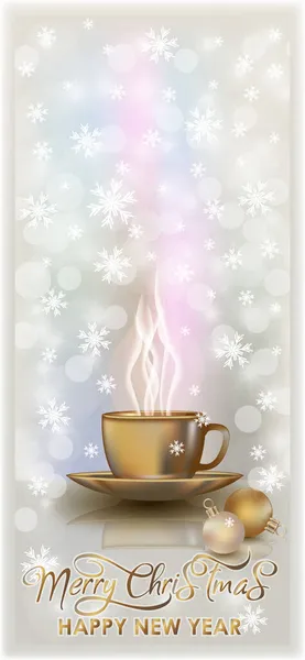 Feliz Navidad Banner Año Nuevo Con Taza Oro Café Ilustración — Archivo Imágenes Vectoriales