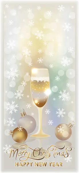 Mutlu Noeller Bir Kadeh Şampanya Vektör Illüstrasyonlu Yeni Yıl Afişi — Stok Vektör