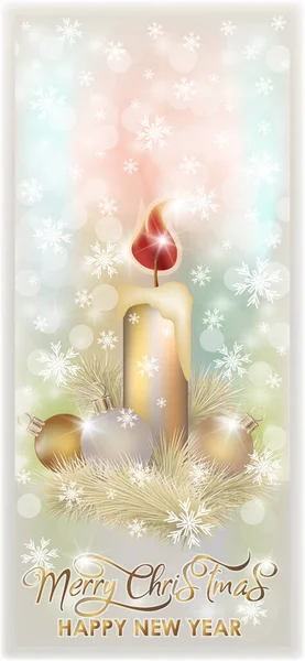 Frohe Weihnachten Neues Jahr Banner Mit Weihnachtskerze Vektorillustration — Stockvektor