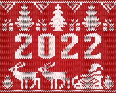 Yeni yıl, kış İskandinav desenli kart örülmüş. vektör illüstrasyonu