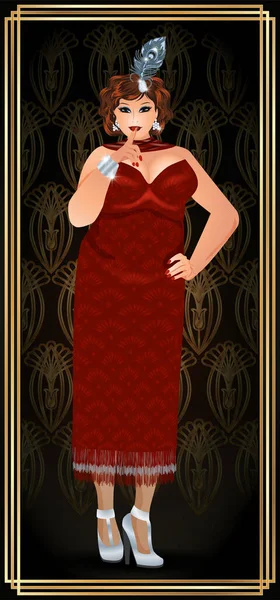 Mooie Flapper Vrouw Banner Stijl Art Deco Vector Illustratie — Stockvector