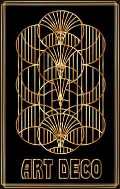 Altın çiçek desenli Art deco duvar kağıdı, vektör illüstrasyonu