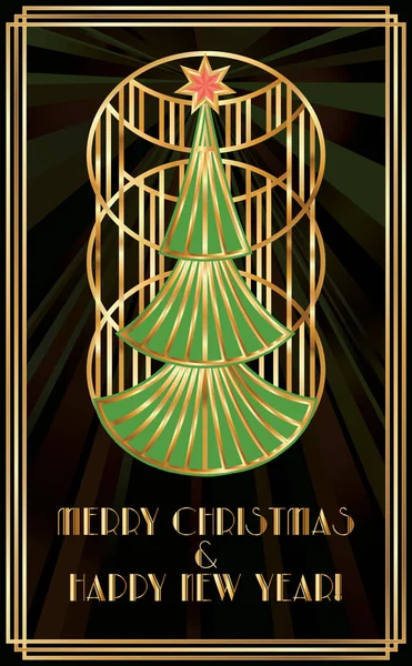 Merry Christmas New Year Card Art Deco Style Vector Illustration — Stock Vector