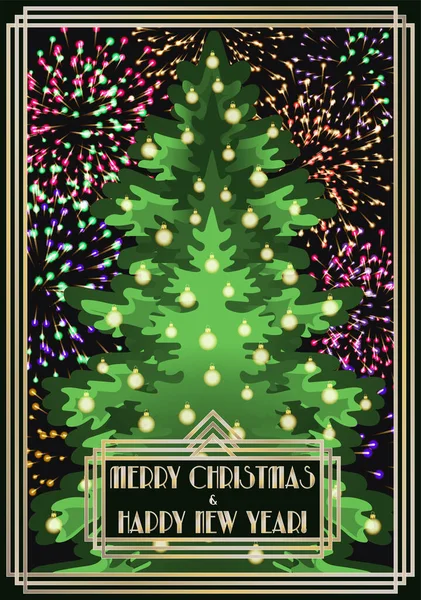 Merry Christmas Happy New Year Background Art Deco Style Xmas — ストックベクタ