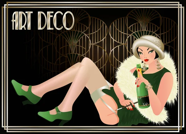 Şampanya ve vektör illüstrasyonuyla koltukta oturan kanatlı kadın.