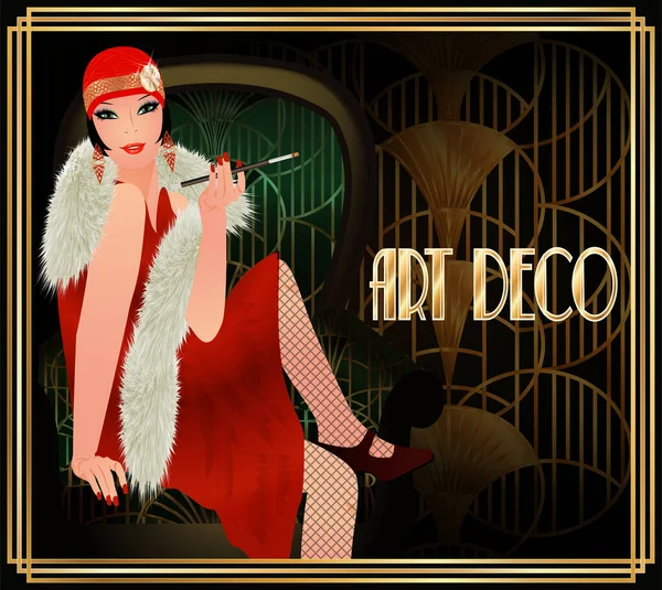 Flapper Mujer Sillón Art Deco Vector Ilustración — Archivo Imágenes Vectoriales