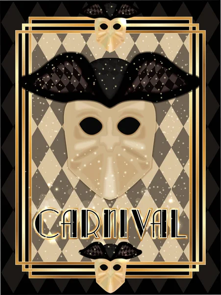 Venice Carnival Mask Bauta Larva Vip Card Art Deco Style — 图库矢量图片#