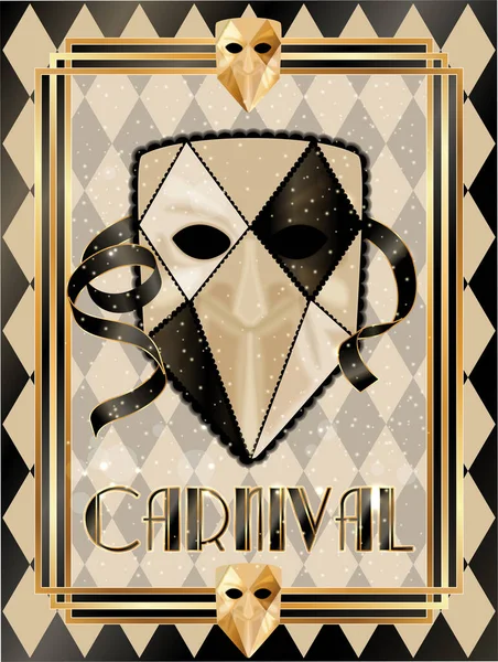 Venetian Carnival Mask Bauta Larva Invitation Card Art Deco Style —  Vetores de Stock