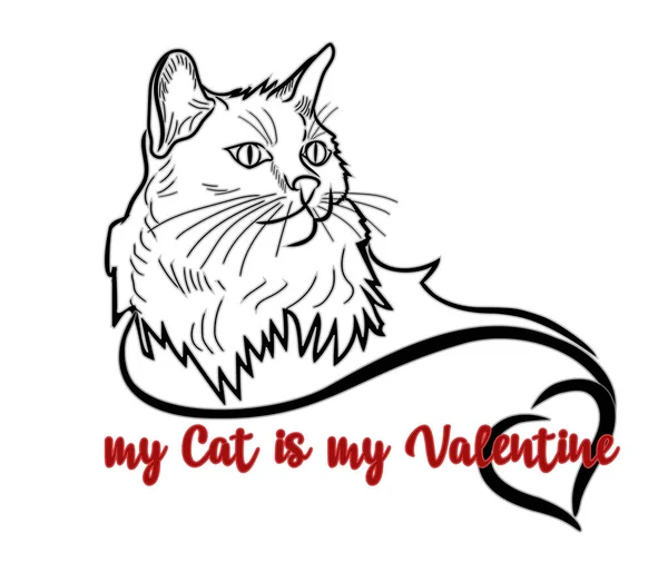 Meu Gato Meu Valentine Cartão Festa Ilustração Vetor —  Vetores de Stock