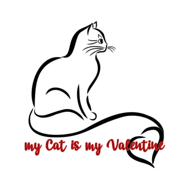 Meine Katze Ist Mein Valentinstag Urlaubskarte Isoliert Vektorillustration — Stockvektor