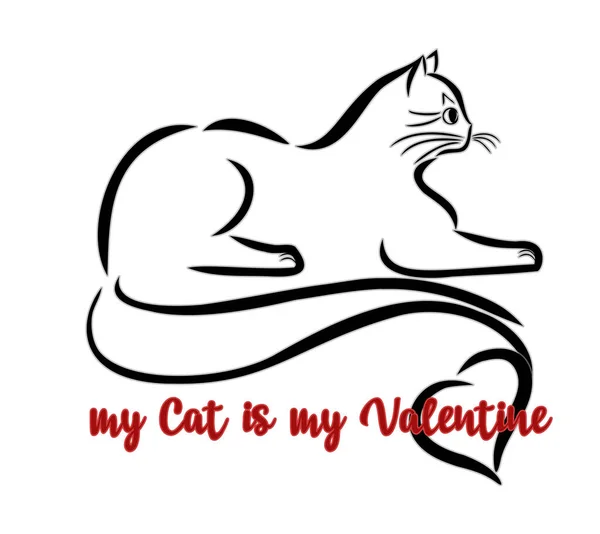 Meu Gato Meu Valentine Cartão Feliz Isolado Ilustração Vetorial —  Vetores de Stock