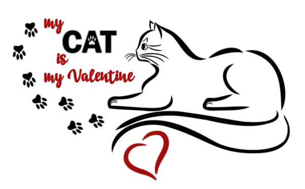 Meu Gato Meu Valentine Banner Saudação Ilustração Vetor — Vetor de Stock
