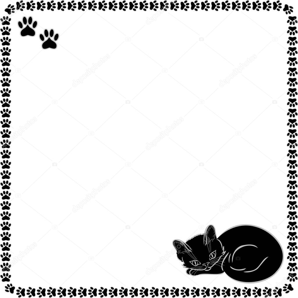 Frame of cat paw, invitation card, vector illustration