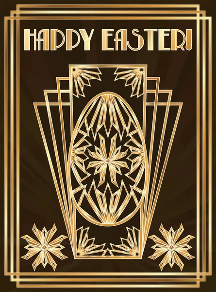 Happy Easter Art Deco Wenskaart Met Gouden Patroon Vector Illustratie — Stockvector