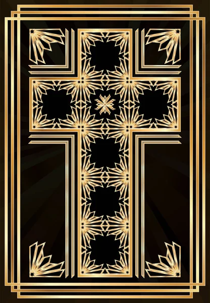 Veselé Velikonoce Art Deco Pozadí Katolickým Křížem Květinový Vzor Vektorové — Stockový vektor