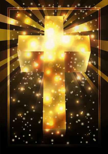 愉快的复活节请柬 带有金色十字 矢量图解 — 图库矢量图片