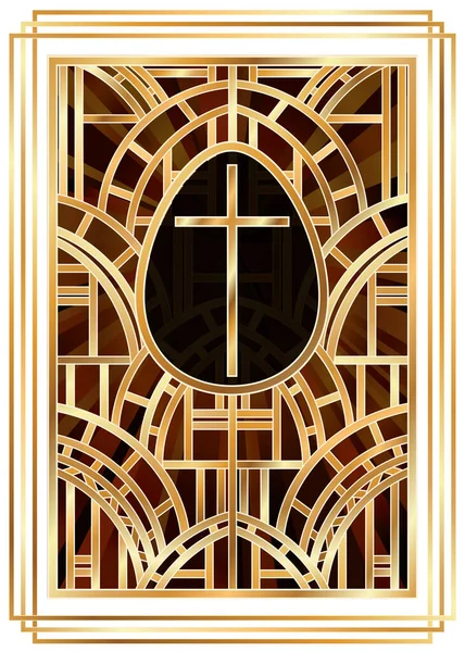 Frohe Ostern Art Deco Einladungskarte Vektorillustration — Stockvektor