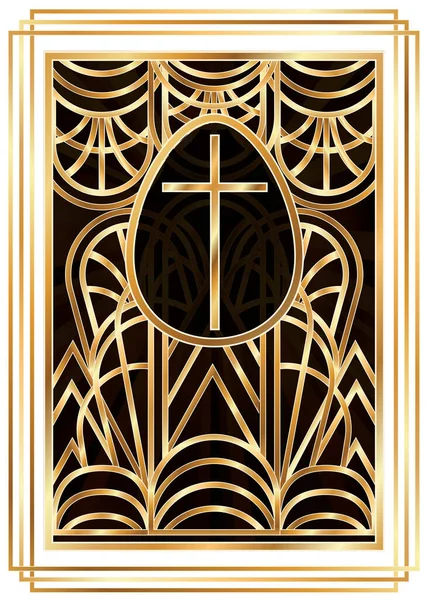 Feliz Pascua Art Deco Tarjeta Felicitación Vector Ilustración — Vector de stock