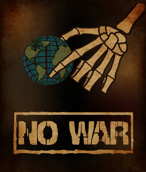War Poster Card Esqueleto Mão Segurando Terra Ilustração Vetorial — Vetor de Stock