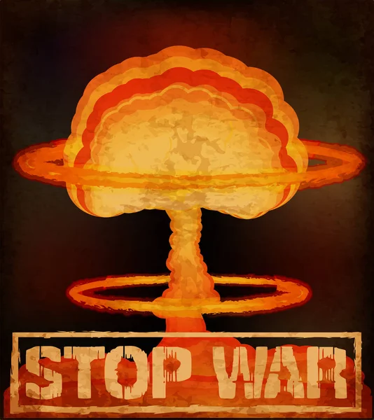 Stop War Poster Card Com Explosão Nuclear Ilustração Vetorial — Vetor de Stock