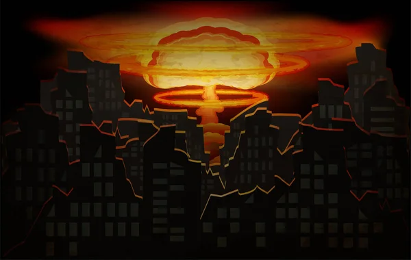 Arrêter Papier Peint Guerre Avec Explosion Nucléaire Ville Ruine Illustration — Image vectorielle