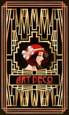 Art Deco vip kartı, flapper girl, vektör illüstrasyon