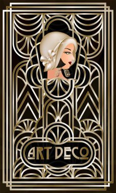Art Deco Gümüş Kart Flapper Girl, vektör çizimi