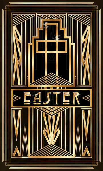 Buona Pasqua Art Deco Vip Card Con Croce Cattolica Illustrazione — Vettoriale Stock