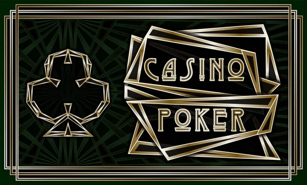 Clubs Poker Carte Vip Casino Style Art Déco Illustration Vectorielle — Image vectorielle