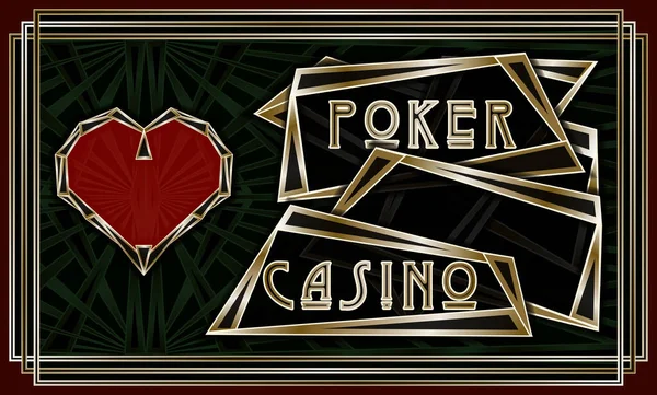 红心扑克牌 赌场艺术装饰风格 矢量插图 — 图库矢量图片