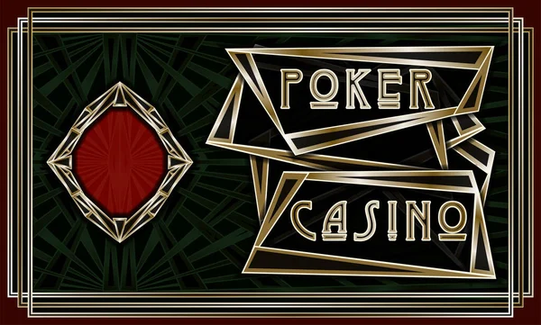 Diamants Poker Carte Vip Casino Style Art Déco Illustration Vectorielle — Image vectorielle