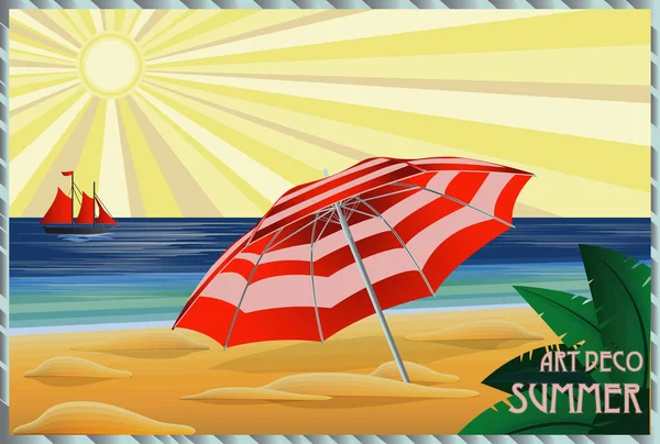 Tropical Beach Art Deco Invitation Card Vector Illustration — Stock Vector