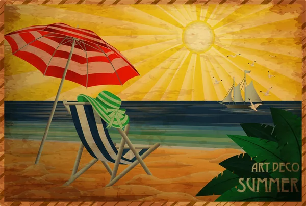 Art Deco Zaproszenie Karty Tropikalna Plaża Relaks Wektor Ilustracji — Wektor stockowy