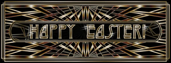 Feliz Pascua Art Deco Banner Vector Ilustración — Vector de stock