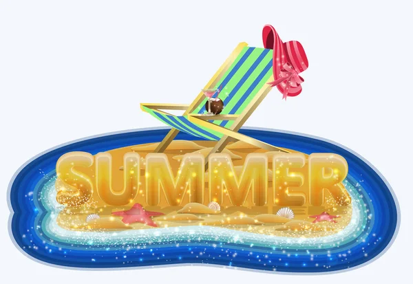 Cartão Hora Verão Com Espreguiçadeira Ilha Ilustração Vetorial —  Vetores de Stock