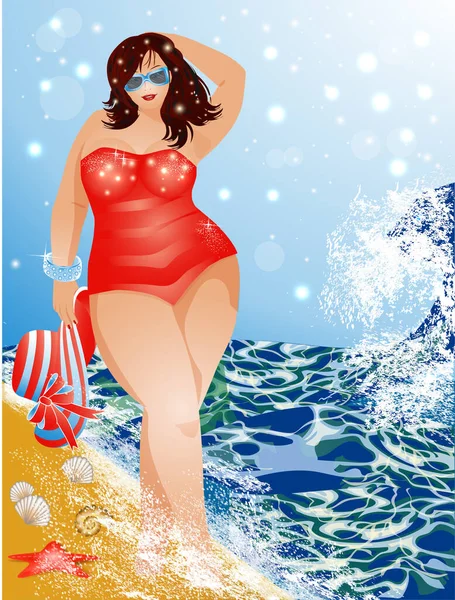 Size Sexy Woman Beach Summer Time Vip Card Vector Illustration — Stok Vektör