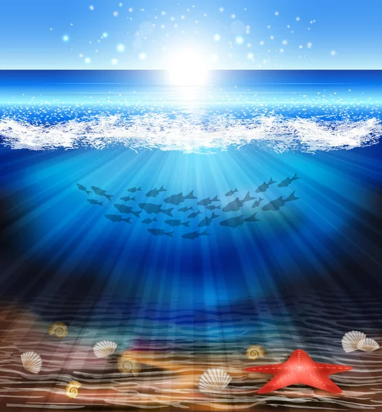 Underwater Background Starfishl Vector Illustration — Archivo Imágenes Vectoriales