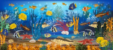 Tropikal balıklarla sualtı geçmişi. vektör illüstrasyonu