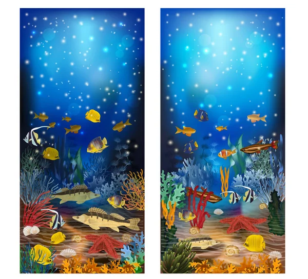 Underwater Banners Tropical Fish Vector Illustration — Wektor stockowy