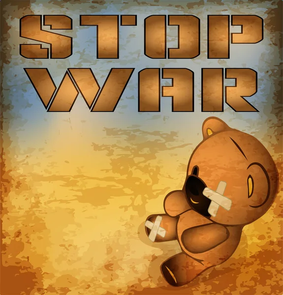 Stop War Card Teddy Bear Stops Military Vector Illustration — Vetor de Stock