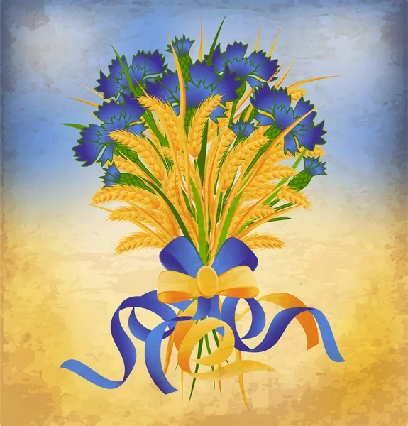 Bouquet Flowers Wheat Vector Illustration — Vetor de Stock