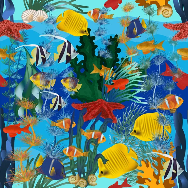 Бесшовный Подводный Фон Звездой Тропических Рыб Векторная Иллюстрация — стоковый вектор