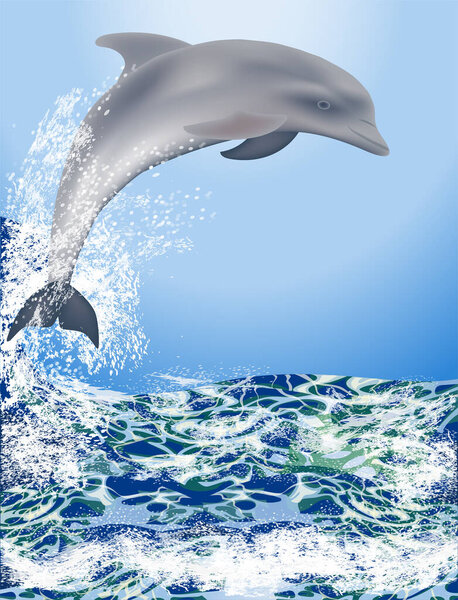 Water background with dolphin. vector illustration
