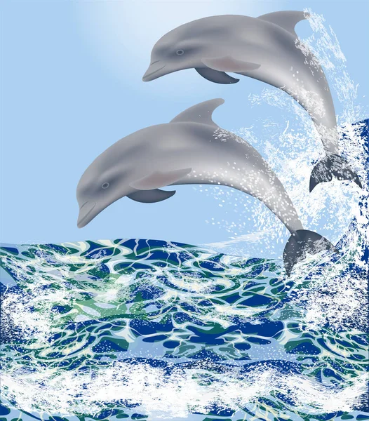 Tarjeta Submarina Con Dos Delfines Ilustración Vectorial — Vector de stock