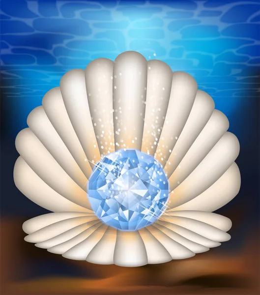Carte Sous Marine Avec Diamant Coquillage Illustration Vectorielle — Image vectorielle