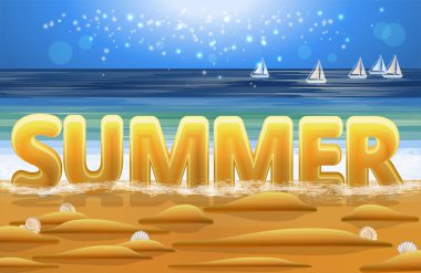 Summer ocean banner with yacht. vector illustration