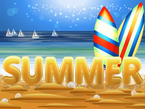 Cartão Oceânico Verão Com Prancha Surf Ilustração Vetorial — Vetor de Stock